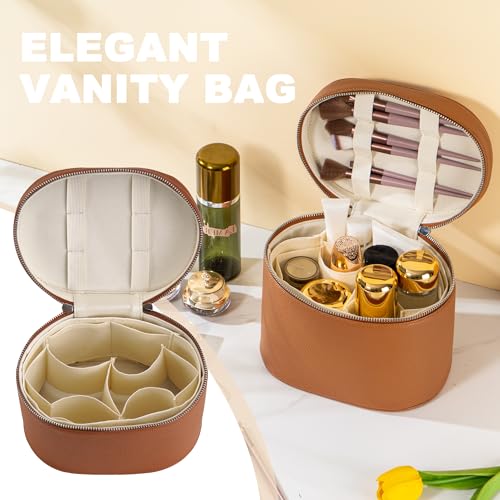 Makeup Bag Vanity Case Cosmetic Bag with Removable Divider Travel Toiletry Bag for Women Portable Make up Box Organizer, Brown - color: Brown