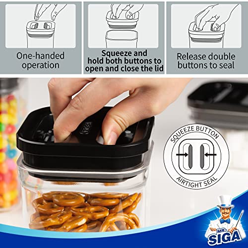 MR.SIGA 6 Piece Airtight Food Storage Container Set, BPA Free Kitchen Pantry Organization Canisters, One-handed Kitchen Storage Containers for Cereal, Spaghetti, Pasta, Black - color: Black