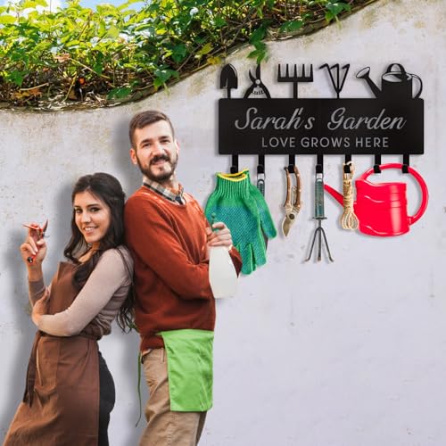 Dyoart Personalized Key Holder for Wall, Custom Name Wall Mounted Black Key Hanger with Horticultural Garden Design, Key Racks Organizer for Hallway Entryway Front Door Storeroom Decor - color: 06 Gardening