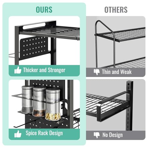 31 Inch Pot Rack Wall Mounted, 2-Tier Pots and Pans Organizer with 20 Hooks & Pan Organizer and Spice Rack, Heavy Duty Hanging Pot Hanger for Kitchen Cookware, Utensils, Black - style: without Pot Lid Holder