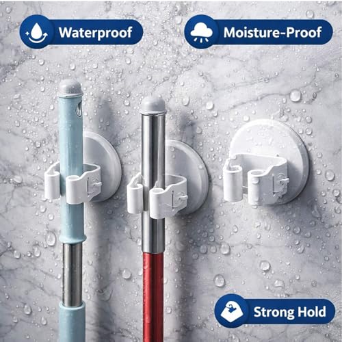 Anti-Slip Broom Holder, Damage-Free Wall Mount Organizer, No Drilling Space-Saving Storage Rack for Mops, Brooms, Umbrellas and Tools