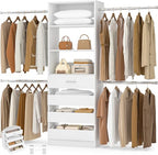 Aheaplus Closet System, 4-9Ft Closet Organizer with 4 Wooden Drawers, Wood Closet Organizer System with Tower, Walk-in Closet Organizer Wardrobe Clothes Rack with 4 Hanging Rods, Garment Rack, White - color: White