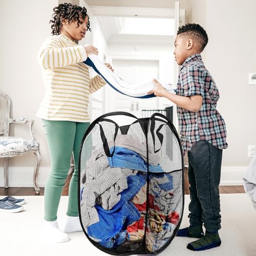 Collapsible Pop Up Laundry Hamper, Extra Large Mesh Foldable Laundry Basket Bag, 28" x 16" x 16", 4 Pack (Black + Pink + Grey + Blue) - color: Black+Pink+Grey+Blue