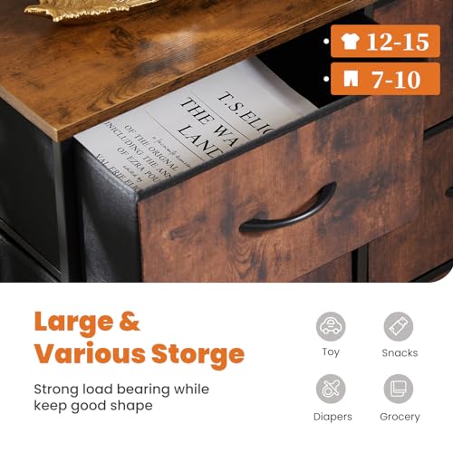 Sweetcrispy Dresser for Bedroom with 8 Storage Drawers, Large Fabric Storage Tower Organizer, Chest of Drawers with Metal Frame Wooden Top for Closet, Living Room, Entryway,Brown - color: Brown, size: 31.5"D x 11.8"W x 36.4"H (8 Drawers)