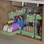 Sevenblue 3 Pack Multi-Purpose Under Sink Organizers and Storage, 2026 L-Shaped Pull Out Cabinet Organizer for Bathroom & Kitchen, Under Cabinet Organizer with Hooks Hanging Cup (Green, 12.85 inch)