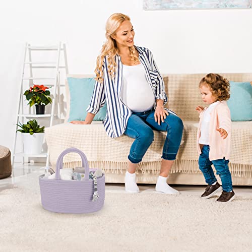 Baby Diaper Caddy Organizer Cotton Rope Nursery Storage Bin Basket Portable Holder Tote Bag for Changing Table Car Travel Baby Shower Gifts Newborn Essentials Registry Must Have Purple or Lavender - color: Purple, size: Regular