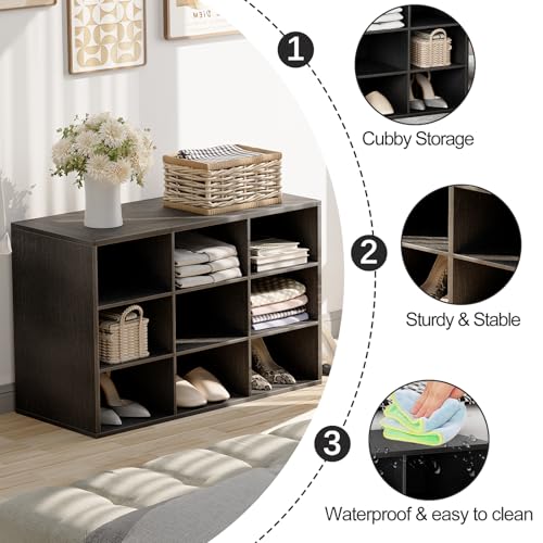 Garden 4 you Shoe Storage Bench, Cubby Shoe Rack with 9 Cubbies, 3-Tier Wood Shoe Rack Organizer, Shoe Organizer Cabinet for Entryway, Hallway, Closet and Garage, Black - color: Black, size: 9-cube 3-tier