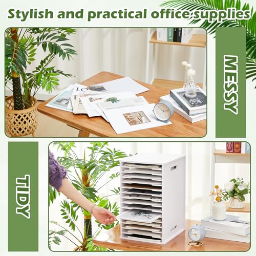 Juexica 15 Tier 8.5" x 11" Scrapbook Paper Organizer, White Cardstock File Organizer with Adjustable Shelves, Stackable Paper Trays, Desktop Storage Rack Document Holder for Desk Home Office - style: 15 Tier