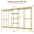 ONBRILL F5 Extra Large Industrial Pipe Clothing Rack, Freestanding Portable Closet Organizer System with Shelves & Hanging Rods, 88.6'' Wide Heavt Duty Clothes Rack, Max Load 1300lbs, Gold - color: Gold