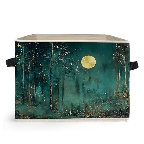 Dark Enchanted Forest Full Moon Storage Box Bins, Mystical Moonlit Night Forest Collapsible Storage Basket Organizer for Bedroom Laundry Room Home Clothes Toys Books, Toybox for Kids - color: Mystical Moon-03