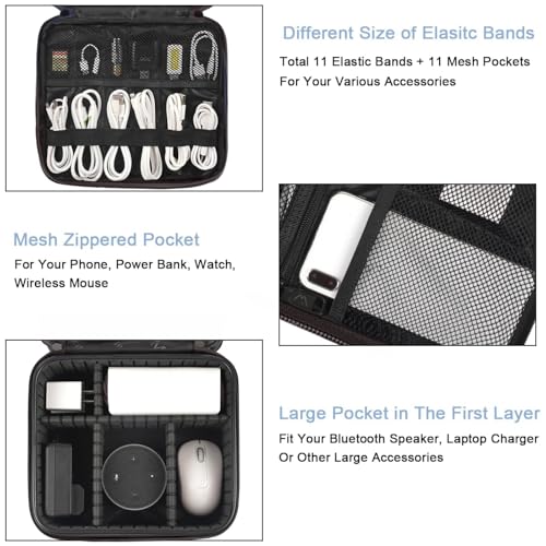 MATEIN Cord Organizer Case with Adjustable Divider, DJ Cable File Bag for Electronic Storage, USB Cable, Charger, Tech Accessories, Shockproof Portable Double Layer Cord Bags, Grey - color: Grey, size: Medium