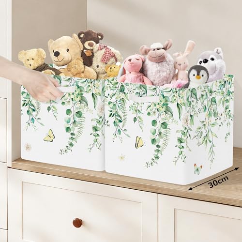 Clastyle 3 pcs Leaf Women Cube Storage Unit Bin with Metal Frame Foldable Kallax Box for Shelves Ladies Girls Closet Organizer Basket for Book Clothes Toy Organizer, Eucalyptus, 11.8x11.8x11.8 in - color: Eucalyptus