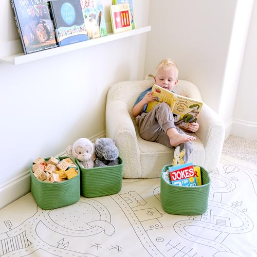 NaturalCozy Storage Cubes 9”x9”x7”Cotton Rope Woven Baskets for Organizing 3-Pack | 9 Inch Cube Storage Bin | Small Basket for Shelf Nursery, Pantry, Decorative Plant, Bathroom Closet, Toy Gift - color: Green