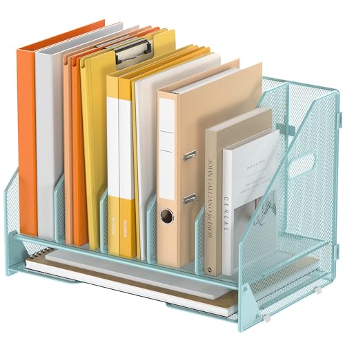 Desk File Folder Holder Organizer-5 Vertical Compartments Racks and Paper Letter Tray,Mesh Magazine File Holder Sorter,Desktop Accessories & Workspace Organizers for Home,Office,School-Blue - color: 5 Compartments-blue