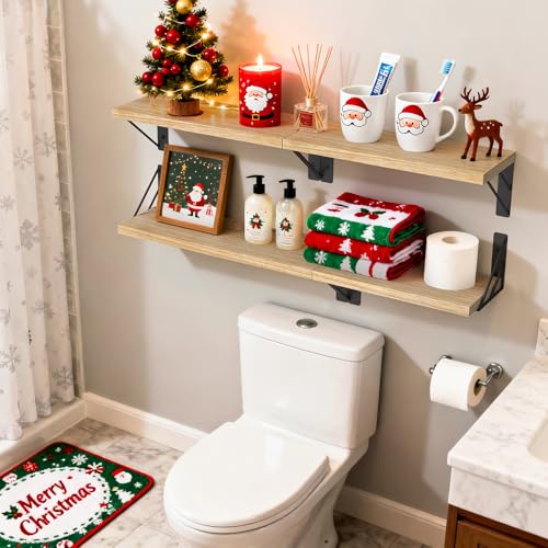 BAYKA Wall Shelves for Bedroom Decor, Floating Shelves for Living Room Kitchen Storage, Wall Mounted Rustic Shelves for Kids Books, Corner Shelf for Bathroom(Carbonized Brown,Set of 4) - color: F. Carbonized Brown Board & Black Brackets, size: 16-inch Mix