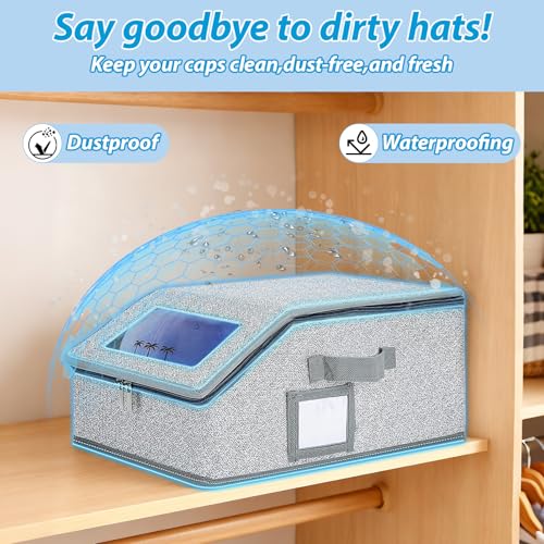 Hat Storage for Baseball Caps,2 PCS Stackable Hat Storage Boxes holds up to 24 Caps Hat Organizer for Closet, Sturdy Snapback Hat Boxes for Women&Men with Clear Window for Closet, Grey