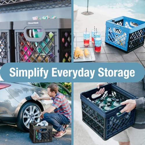 CleverMade Collapsible Milk Crate 25L (6.6 Gal), 50 lb Capacity Heavy Duty Folding Crate – Stackable Storage Crates with File Rails, Plastic Collapsible Crates - Obsidian - color: Obsidian, size: 1 Pack