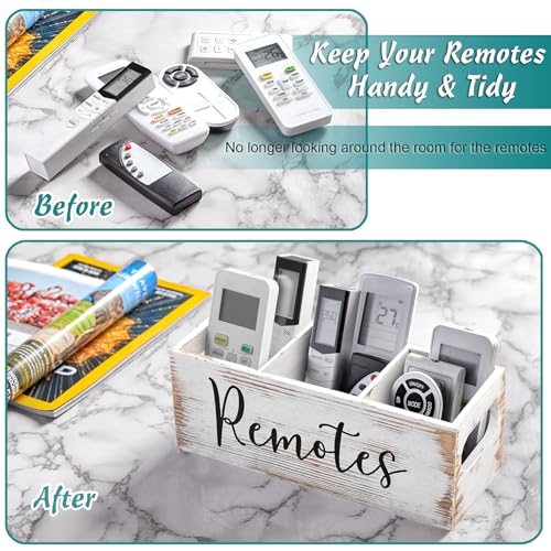 DRASTAR Remote Control Holder, Wood TV Remote Holder, Remote Storage Caddy, Remote Control Organizer (Retro White, 3 Slots) - color: Retro White, size: 3 Slots