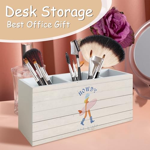 Coastal Cowgir Pen Holder for Home Office Kitchen Desk Decor, Howdy Surf Cowgir Wooden Pencil Holder Sign Organizer for Home Office Desk Accessories, Cowgirls Coastal Gifts for Women Men - color: pink and blue