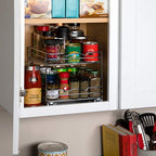 2 Tier Pull-Out Cabinet Spice Rack Organizer - Slim Slide-Out Storage for Spices, Bottles & Jars, Premium Heavy-Duty Steel, Easy Install for Narrow Kitchen Cabinets -10-1/2"Wx10-3/8"Dx8-7/8" H, Chrome - size: 10 Inch-Double