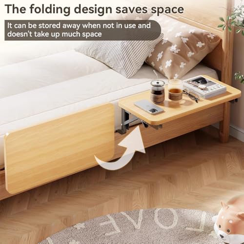 Versatile Foldable Bedside Shelf, Wooden Clip-On Bed Tray Table for Bunk Bed & Dorm Beds, Dorm Room Essentials Organizer for College Students, Floating Tray, Space Saving Nightstand for Loft Beds