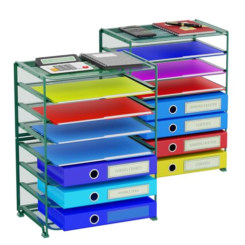 Simple Trending 2 Pack 8 Tier Letter Tray Paper - Mesh Desk File Organizer for Office School Desktop, Green - color: 2 Pack 8 Tier Green-Mesh Desk