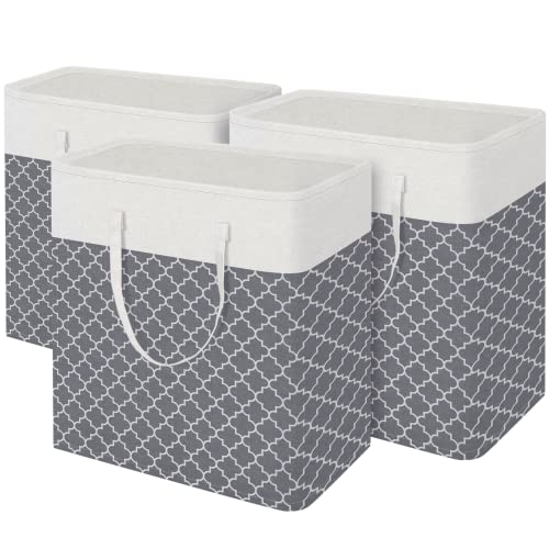 BlissTotes 3-Pack Laundry Basket, Freestanding＆Waterproof Laundry Hamper, Collapsible Tall Clothes Hamper with Easy Carry Handles for Clothes, Towels in the Family and Dorm,Clover Grey,100L - color: Clover Grey, size: 100L