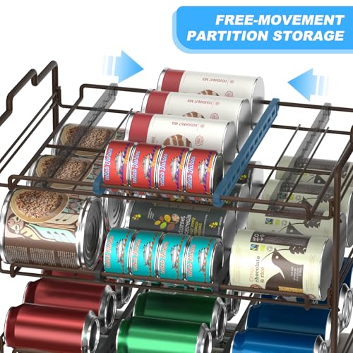 4 Tiers Stackable Can Rack Organizer, Wear-resistant Upgrade Beverage Food Can Dispenser Holder Holds up to 48 Cans for Kitchen Cabinet and Pantry (Brown) - color: brown