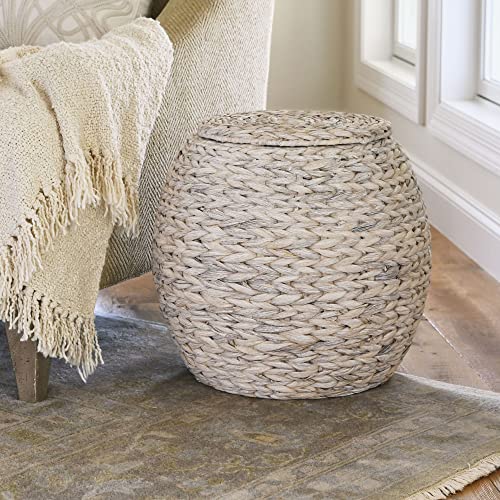 Household Essentials Handwoven Water Hyacinth Barrel Wicker Storage Basket Side Table, Cream Finish - color: Cream Water Hyacinth, style: Water Hyacinth