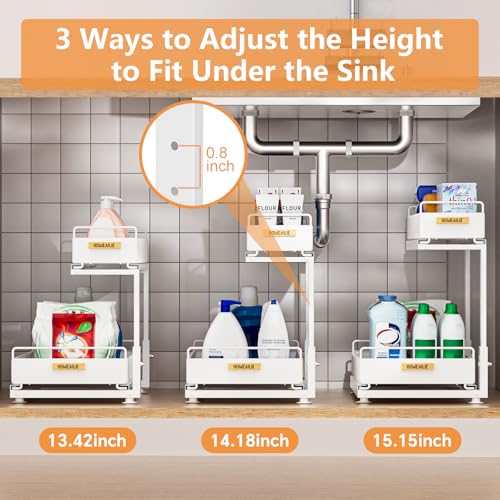 Under Sink Organizer, High Adjustable 2 Tier Under Kitchen Sink Organizer, Multi-Purpose Storage Shelf for Kitchen Bathroom Cabinet, White - color: White, size: 1 Pack Double Layer