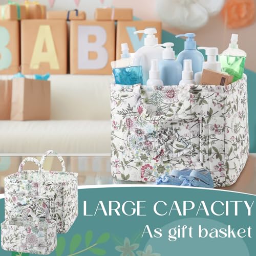 2 Pcs Quilted Fabric Storage Basket with Handles Large Capacity Laundry Basket Boho Foldable Floral Laundry Organizer Bin for Home Picnic Shopping Travel