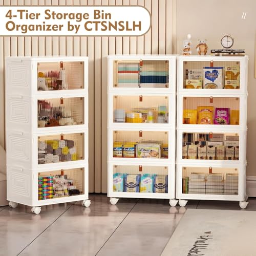CTSNSLH 4 Tier Plastic Storage Bins with Lid 23QT - Stackable Storage Bins with Wheels, Organizers and Storage, Plastic Storage Cabinet Organization and Storage for Living Room,Office,Dorm - size: 23Qt 4-Tier