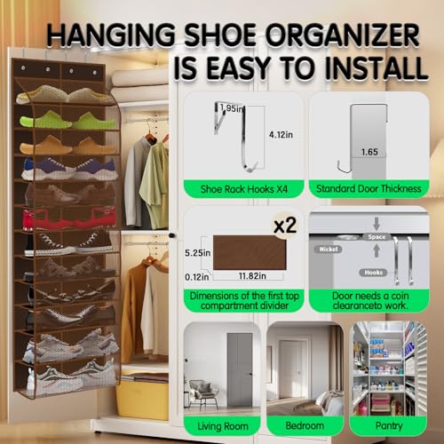 Kotkn Over The Door Shoe Organizer with 12 Large Breathable Pockets - Durable Hanging Storage for the Entire Family's Shoes (Espresso) - color: Espresso