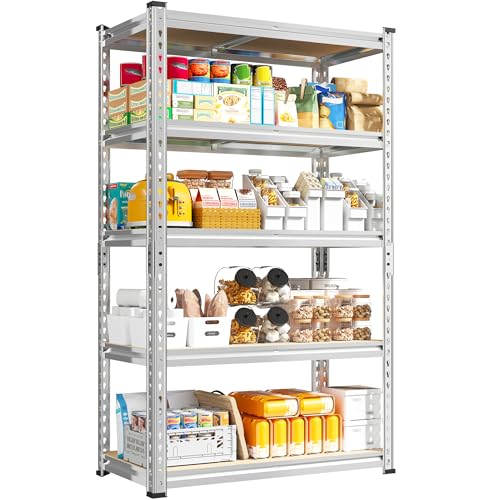 REIBII Storage Shelves, 5 Tier Adjustable Metal Garage Shelving, Storage Rack for Kitchen Storage, Basement, Garage, Pantry, Closet, Shop, Galvanized, 12" D x 28" W x 59.8" H，2020 lbs Total Capacity - size: 28"W x 12"D x 59.8"H