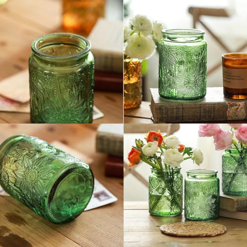 ANSQU Vintage 23.7oz Glass Storage Jar with Solid Wood Lid - Sunflower Kitchen Canister for Tea, Coffee, Candy, Cookies, Bath Salts & Laundry Detergent - Decorative Multi-Purpose Jar (Green, 1 Pack) - color: Green, size: 23.7 Ounces