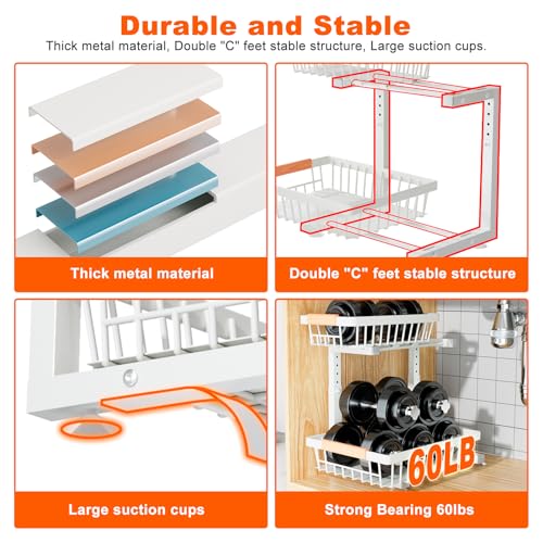Under Sink Organizer, 2 Pack 2 Tier Under Sink Organizers and Storage, Slide Out Pull Out Cabinet Organizer Shelf, Height Adjustable Metal Drawer for Kitchen Bathroom Closet Organization Rack White - color: White