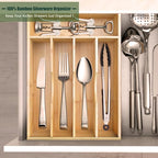 guiogc Bamboo Kitchen Drawer Silverware Organizer, 9 Inch Silverware Utensils Tray Holder for Small Drawer, Cutlery Tray, Wood Caddy for Flatware Cutlery Knives 5-Slots - size: 9" Wx13"d (5-slots)