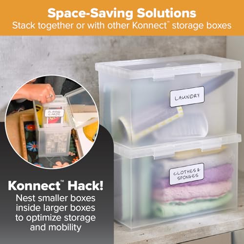 Bostitch Konnect Storage Containers with Lids, Office Organizer, Clear Plastic Box, Desk and Home Organizer, Labels, 4 Qt, 2 Pack