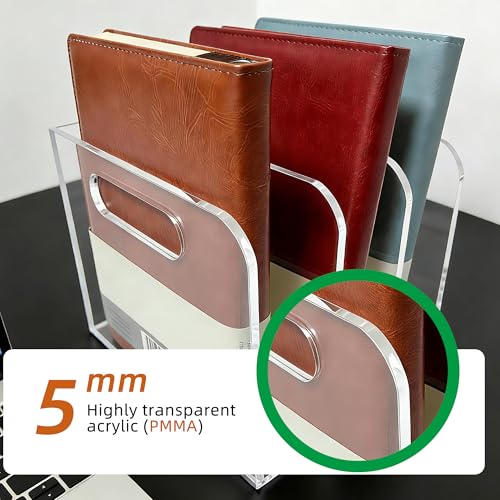 Acrylic Magazine File Holder, 3 Vertical Compartments Desk Document Sorter Organizer, Clear Folder Rack Binder for Office/Documents/Classroom, for Home, Tablet, Magazines, Books & Accessories - size: B5, 3 Sections