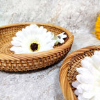 Handcrafted Small Rattan Serving Basket 8.7" – Round Woven Bread & Cracker Tray – Natural Wicker Fruit Bowl for Countertop Display, Snacks, Candy, and Party Serving - size: 8.7"