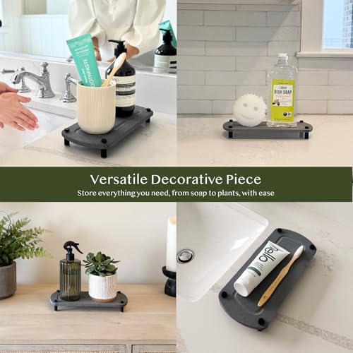 2PCS Water Absorbing Stone Soap Tray for Kitchen Bathroom Sink, Quick Dry Diatomaceous Earth Drying Rack and Shower Caddy, Soap Dispenser and Sponge Holder Organizer for Countertop, TWINKLE MOMENT; Dark Gray - color: Dark Gray