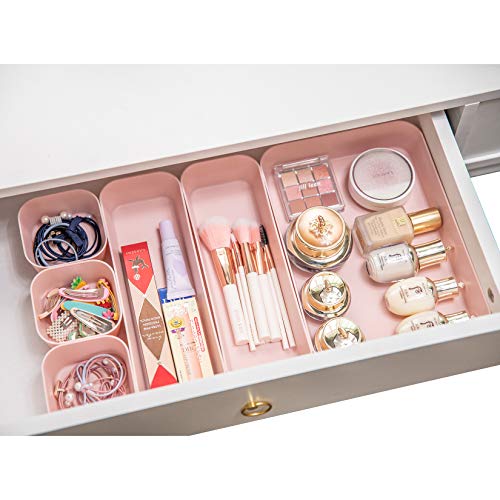 Backerysupply Set Of 12 Pink Color Plastic Desk Drawer Organizers For Makeup Bathroom Office Kitchen Vanity Drawer Storage Box Container - color: Pink