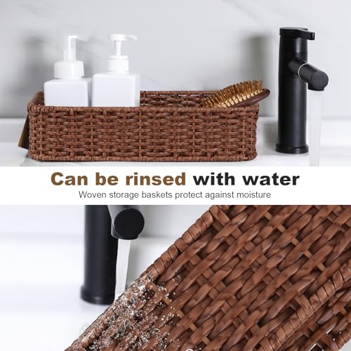 Water-Resistant Toilet Paper Basket: Tank Topper Organizer Brown Handwoven Modern Natural Style - color: Brown, size: small (2-pack)