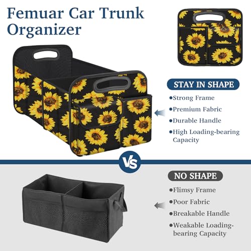 Femuar Car Trunk Organizer, Car Storage Organizer with Large Capacity Waterproof Collapsible Trunk Organizer for Car Suv/Jeep/Sedan (Sunflower, Standard) - color: Sunflower, size: Standard
