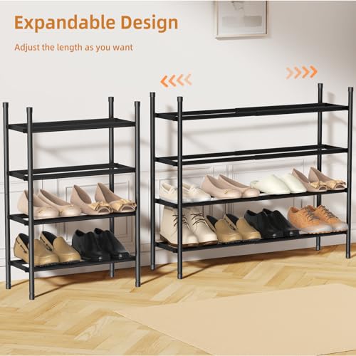 Uneviesyka Expandable Shoe Rack Organizer,Adjustable and Stackable Shoe Storage Shelf,Heavy Duty Metal Small Shoe Rack for Closet Entryway Bedroom (Black, 4 Tier) - size: 4 Tier