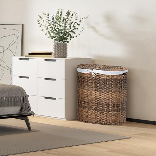 Seville Classics Premium Handwoven Portable Laundry Bin Basket with Carrying Handles, Household Storage for Clothes, Linens, Sheets, Mocha Brown, Oval Hamper - color: Mocha Brown, size: Oval Hamper (1-Pack)