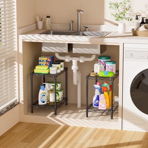 SINGAYE Shelf Closet Wire Shelving：Adjustable Metal Unit for Laundry Room Organization Bathroom Kitchen Home Storage Small Pantry Rack Shelves - color: Black, size: 2Tier-10"Dx15.9"Wx16"H