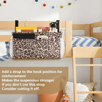 Bedside Caddy Hanging Bunk Bed Caddy Bed Organizer Hanging Pocket with 2 Hooks Bedside Storage Organizer Pocket Bag Holder Leopard Print Brown - color: Leopard Print Brown