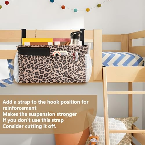 Bedside Caddy Hanging Bunk Bed Caddy Bed Organizer Hanging Pocket with 2 Hooks Bedside Storage Organizer Pocket Bag Holder Leopard Print Brown - color: Leopard Print Brown