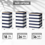 BALEINE Laundry Hamper with Lid, Tall Laundry Baskets with Bamboo Pull Handles, Large Laundry Bin with Internal Support (18 Gal/70L, Blue Stripe) - color: Blue Stripe, size: 70 liters